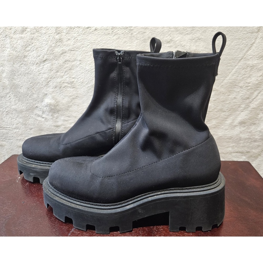 Zara Neoprene Fabric Chunky Platform Lug‎ Sole Boots In Black EU 38 US 7 1/2